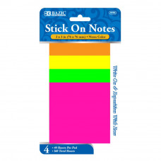 Neon Stick On Notes (4/Pack), 40 Ct. 3" X 3"